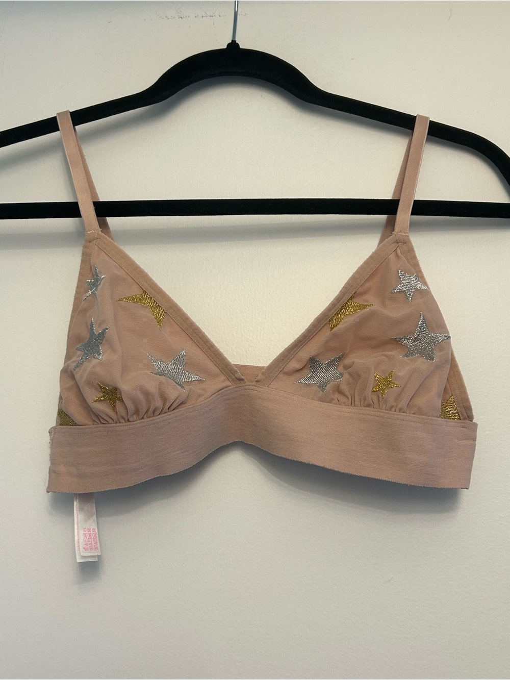 PINK Victoria's Secret Blush Star-Embroidered Bralette with Gold & Silver Stars
